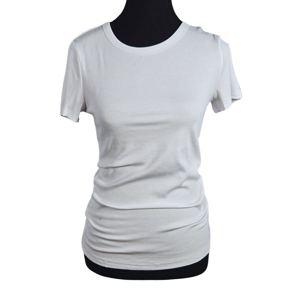 NWT | Ribbed Crew Neck Top | Short Sleeve | Active Basics | White | Sma